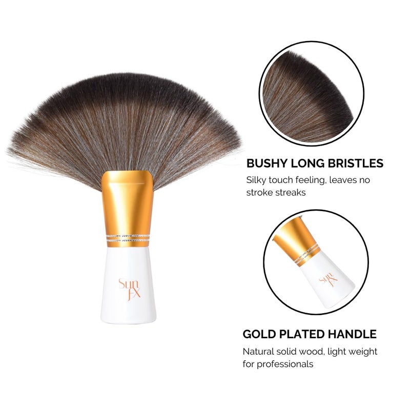 sunfx Finishing Powder Brush | Large Professional Fan Brush for Salon Use | Perfect For Spray Tan Powder | White - Image 3